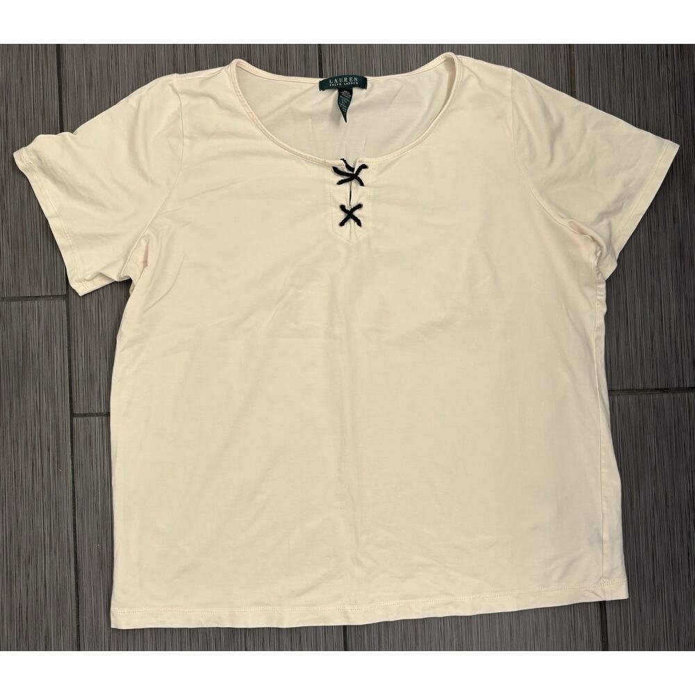 Lauren Ralph Lauren Women's Cream Colored T-shirt Lace Up Detail Size 2X